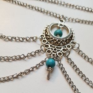 Boho Anklet Silvertone w/ aqua blue beads